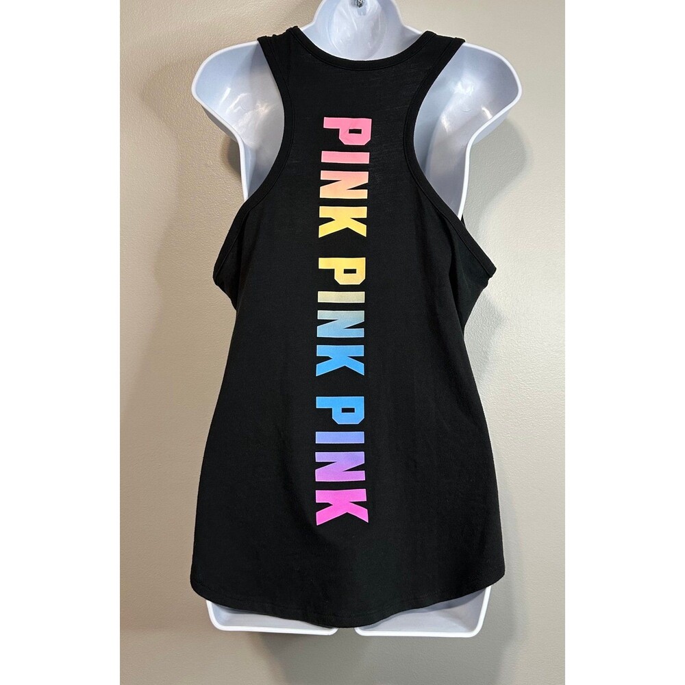PINK Victoria's Secret Knit Racerback Everyday Tank Top Rainbow Dog Logo